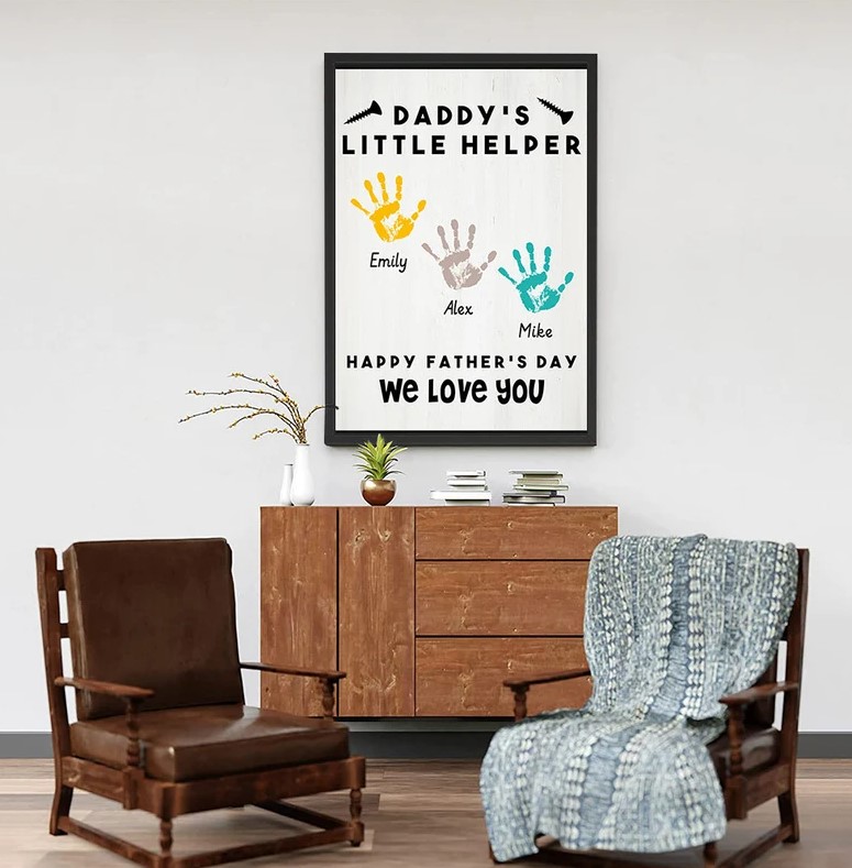 Personalized Daddys Little Helper Handprint Fathers Day Canvas Poster Custom Canvas Wall Art Print Decor Fathers Day Gift